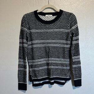 Madewell Black and White Crew Neck Sweater with Geometric Pattern
